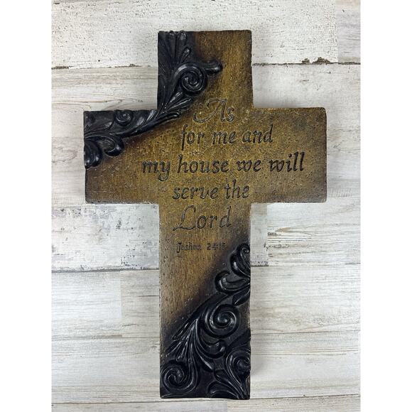Hobby Lobby Hanging Cross "As For Me And My House..." Resin Faux Wood Engraved - Picture 1 of 5